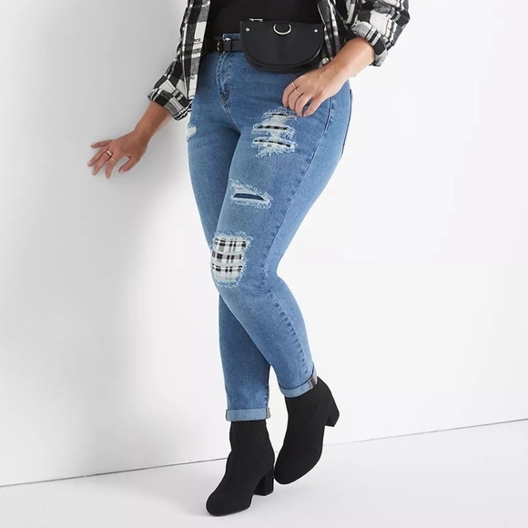 LANE BRYANT Signature Fit Boyfriend Plaid Backed Destruction Size 28 NEW - Picture 1 of 13